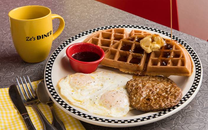 Order BELGIAN WAFFLE COMBO food online from Ze's Diner store, Woodbury on bringmethat.com