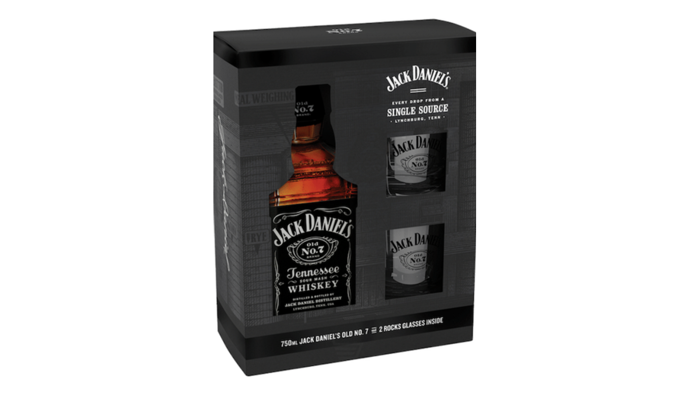 Order Jack Daniel's Old No. 7 Tennessee Sour Mash Whiskey Gift Set 750mL food online from Village Commons Liquor store, Camarillo on bringmethat.com