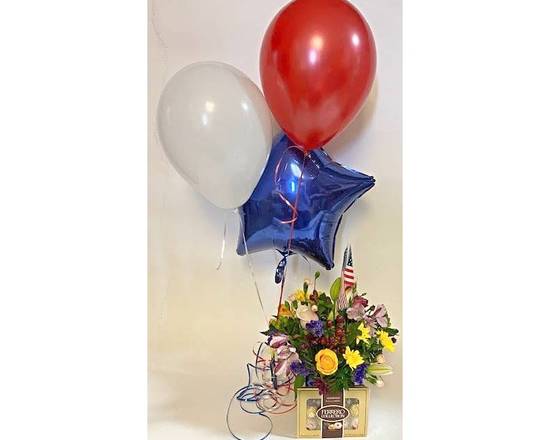 Order july 4 flowers and balloons chocolate package # 3 food online from Eugenia's Flowers 24/7 Flower Shop store, Northlake on bringmethat.com