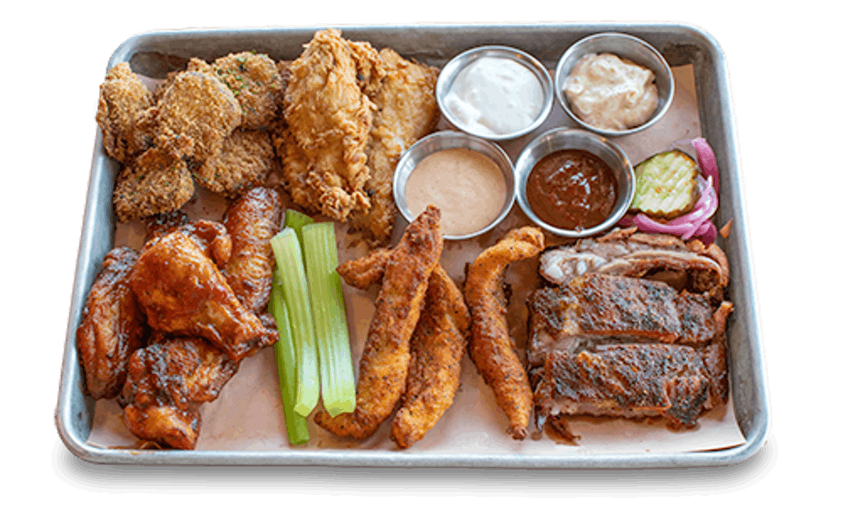 Order Signature Sampler Platter Appetizer | Traditional Wings food online from Famous Daves Bar-B-Que store, Reno on bringmethat.com