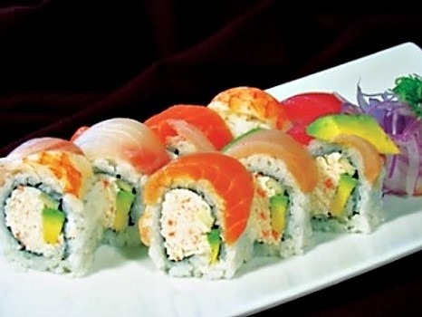 Order FR1. Rainbow Roll food online from Hoshi Sushi store, Fullerton on bringmethat.com