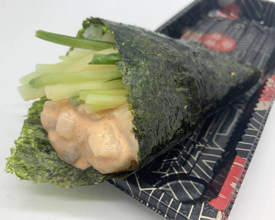 Order Spicy Scallop Hand Roll (1 pc) food online from Koya Sushi store, Whittier on bringmethat.com