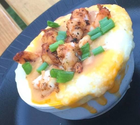 Order Shrimp & Grits Cup food online from Rhinehart's Oyster Bar store, Evans on bringmethat.com