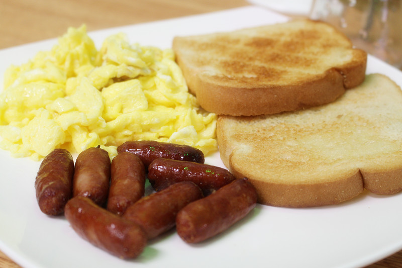 Order F. Scrambled Egg, Toast and Mini Sausage food online from Sunshine Ice store, Weehawken on bringmethat.com