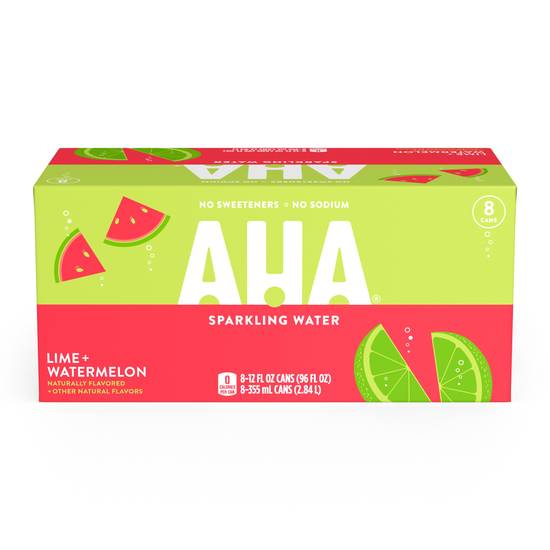 Order AHA Sparkling Lime Watermelon Flavored Water, 12 OZ Cans, 8 PK food online from Cvs store, Milford on bringmethat.com