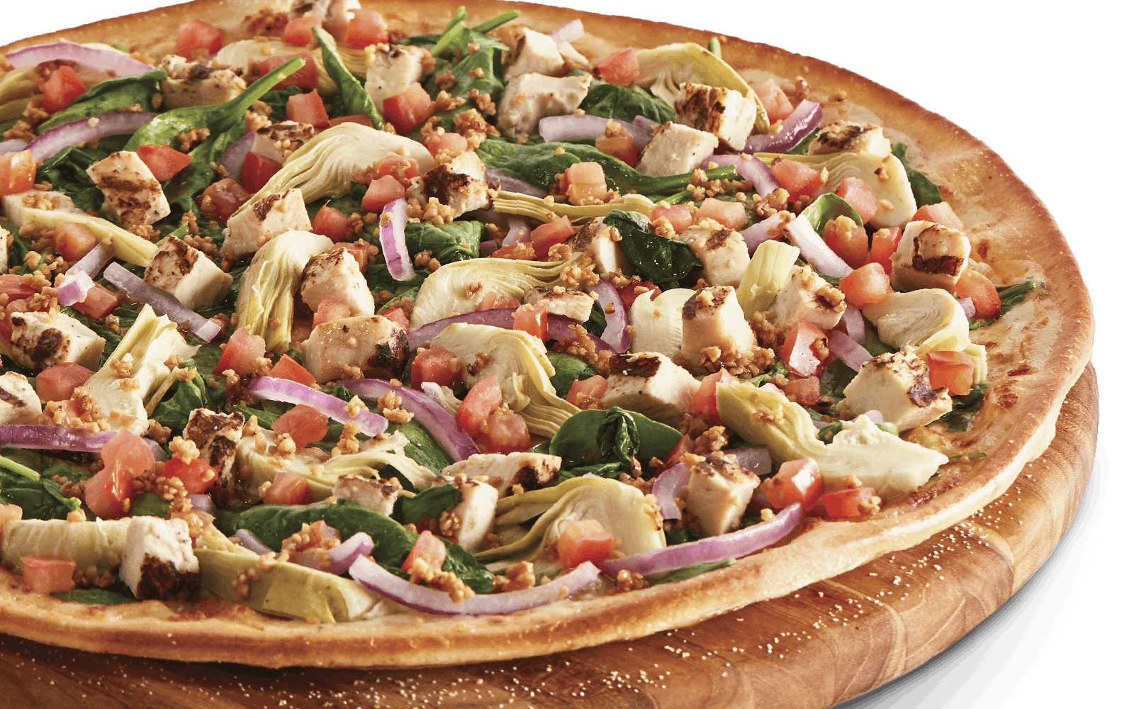 Order Spinach Garlic Chicken Pizza - Small 10" food online from Pizza Guys store, Santa Rosa on bringmethat.com