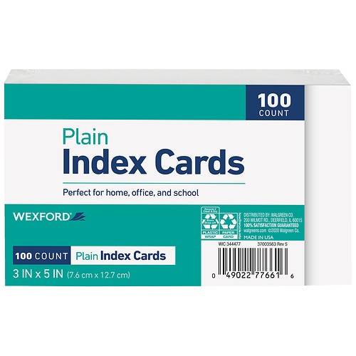Order Wexford Plain Index Cards 3 x 5 Inch - 100.0 ea food online from Walgreens store, Elizabeth on bringmethat.com