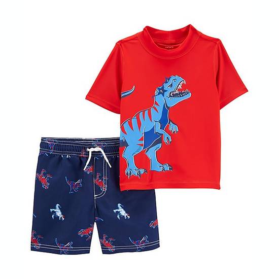 Order carter's® Size 2T 2-Piece Dinosaur Rash Guard and Swim Trunk Set in Red food online from Bed Bath & Beyond store, Lancaster on bringmethat.com