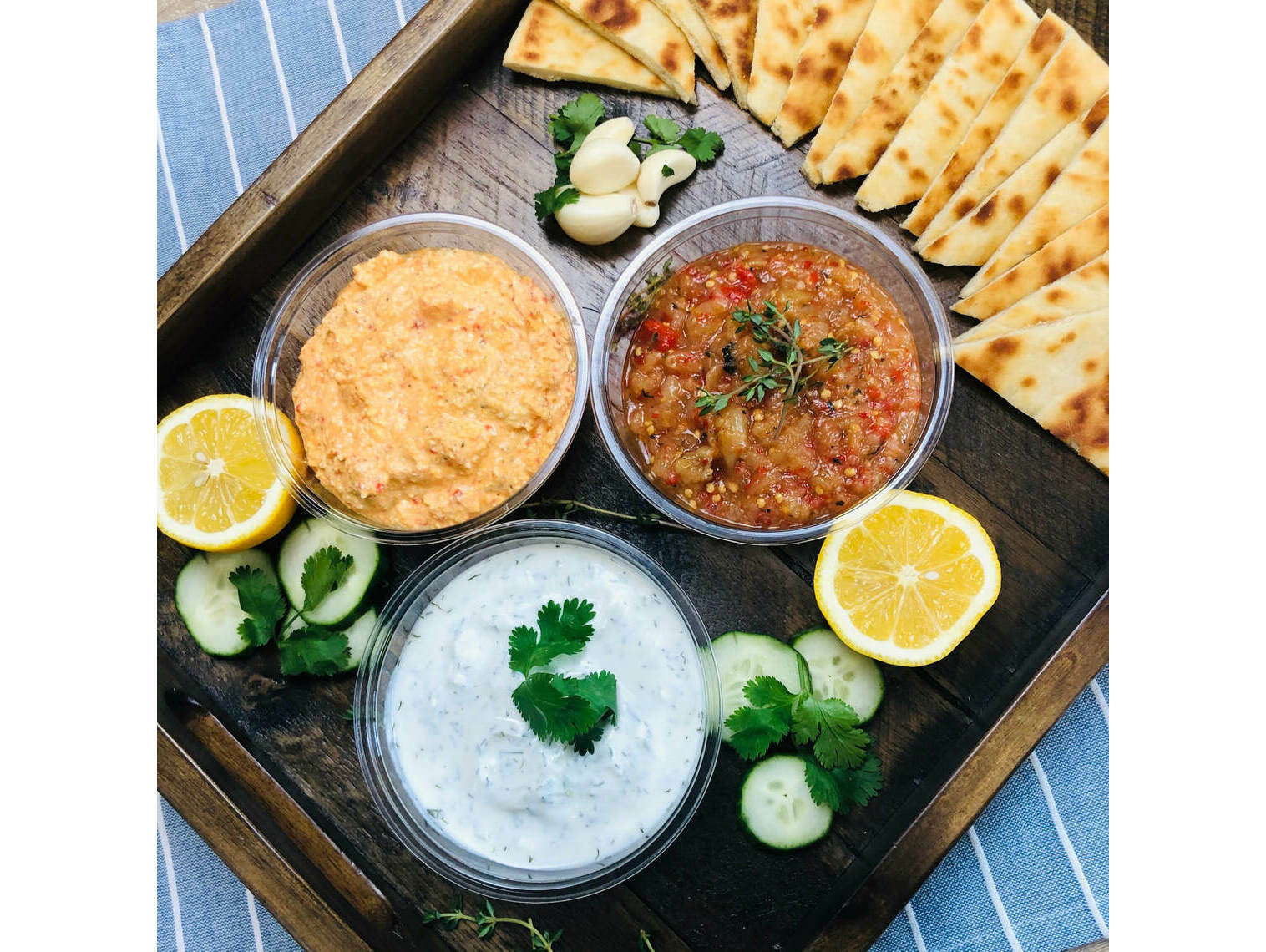 Order Pita and Dip Trio - D food online from The Counter At Old Ballard Catering Co. store, Seattle on bringmethat.com