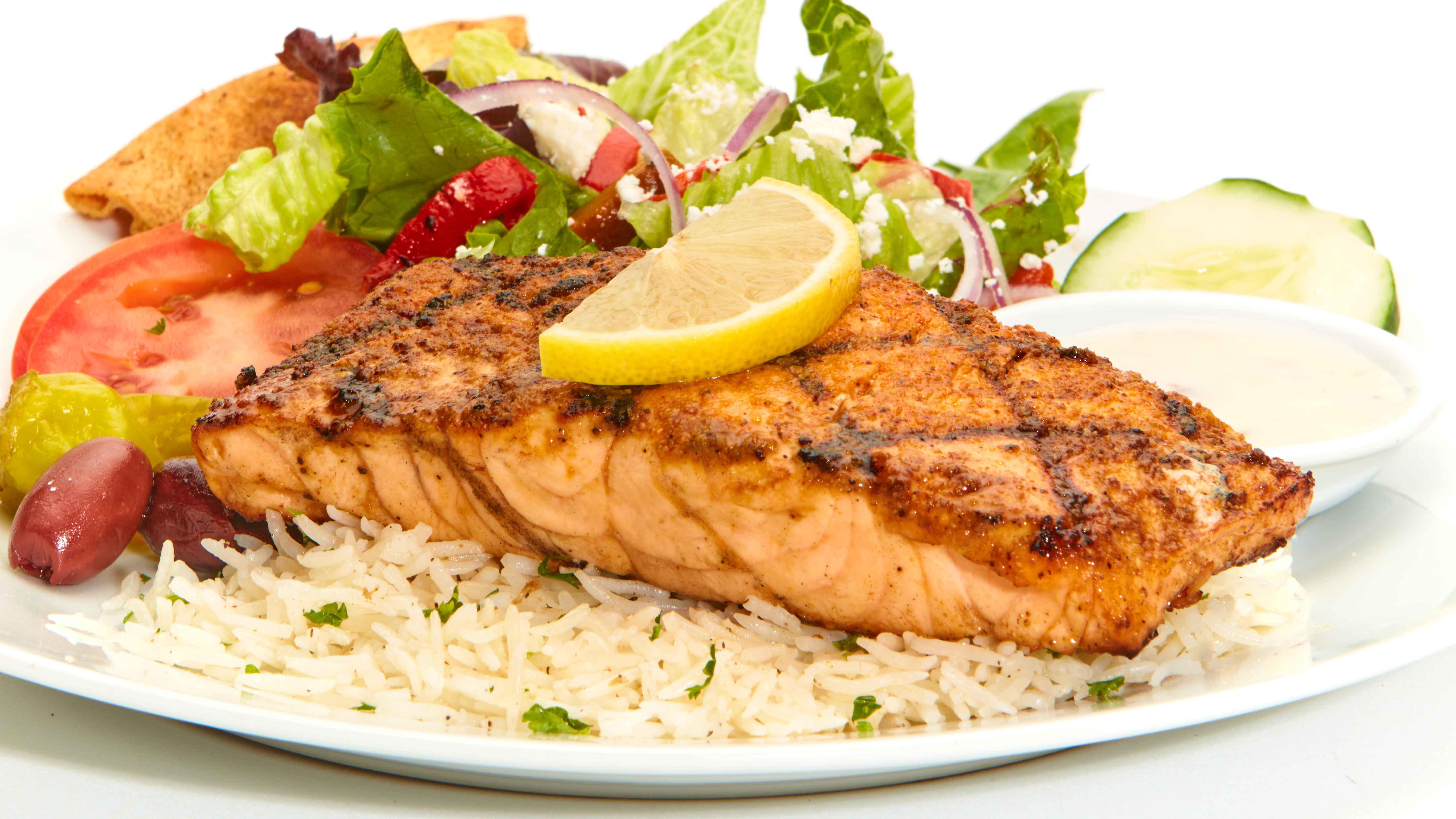 Order Grilled Salmon Feast food online from Taziki's Mediterranean Cafe store, Charlotte on bringmethat.com