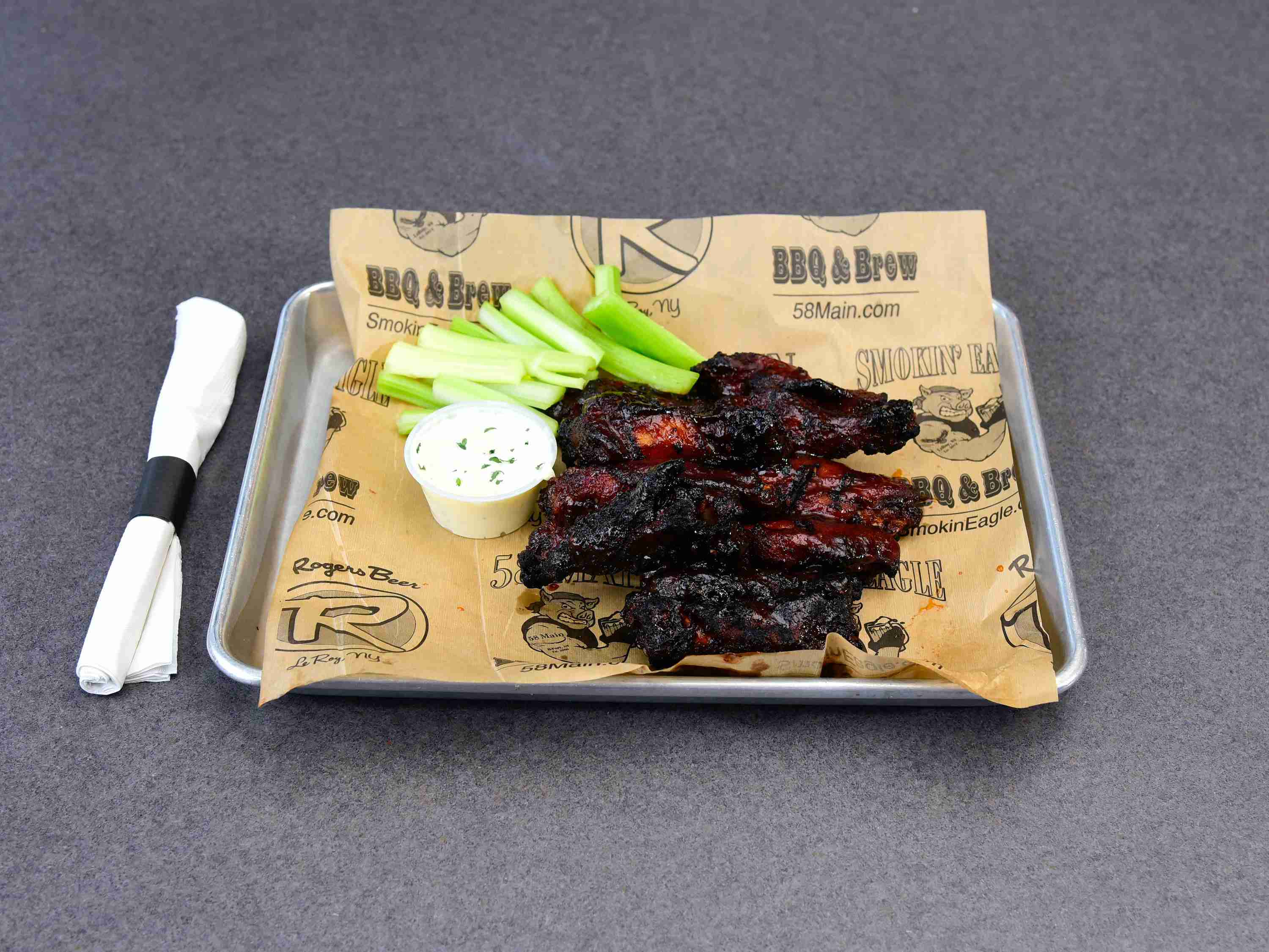 Order 10 Piece Smoked, Fried and Grilled Wings food online from 58 Main BBQ & Brew store, Brockport on bringmethat.com