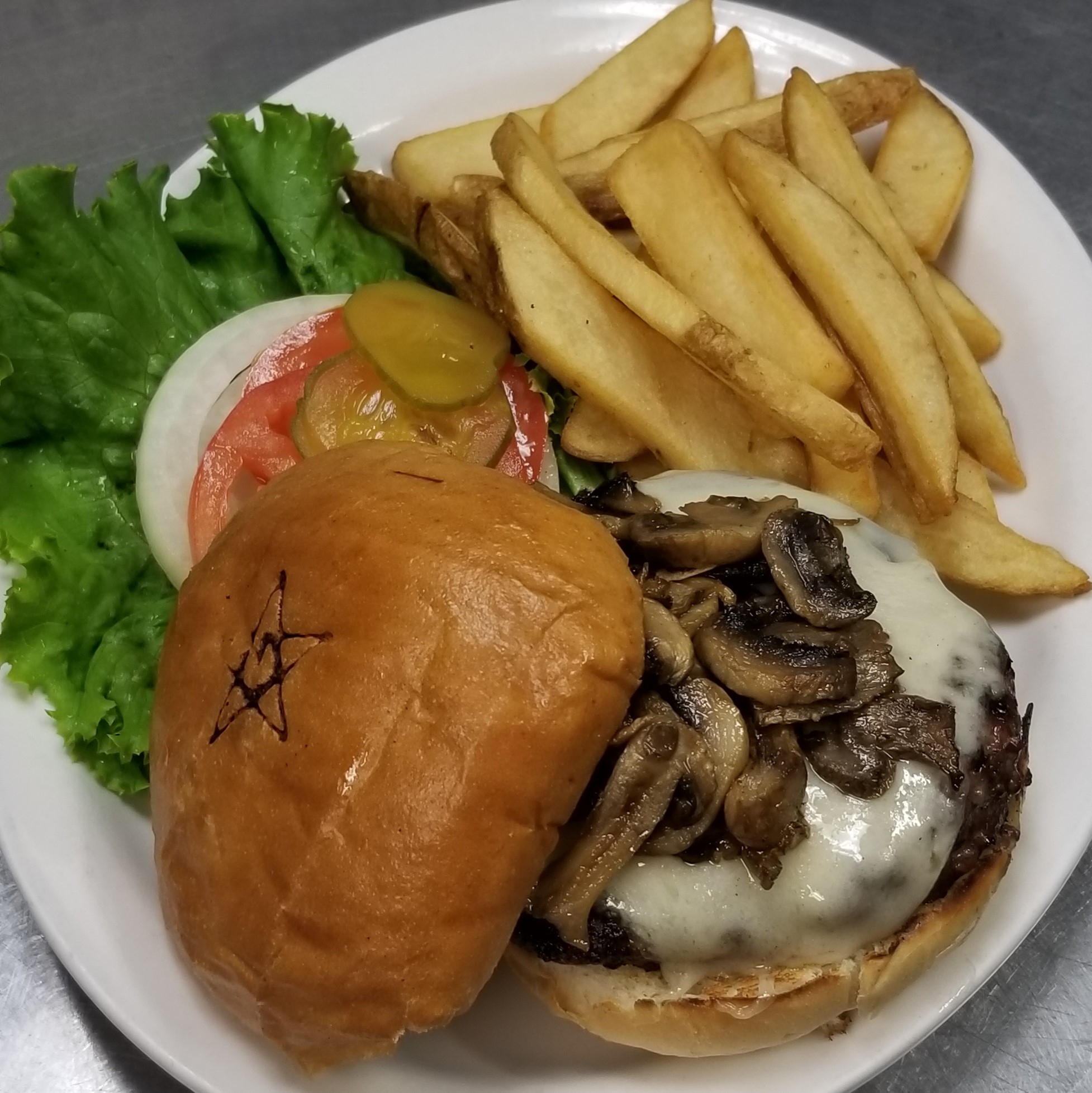 Order MIguel's Mushroom Swiss Burger food online from Outlawz Steaks And Bbq store, Tucson on bringmethat.com