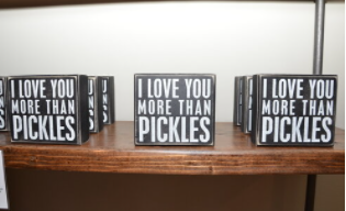 Order  "i Love You More than Pickles" Wood Block  food online from Lancaster Pickle Company Llc store, Lancaster on bringmethat.com
