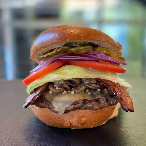 Order Mushroom Swiss Bacon Burger food online from Superburger store, Santa Rosa on bringmethat.com