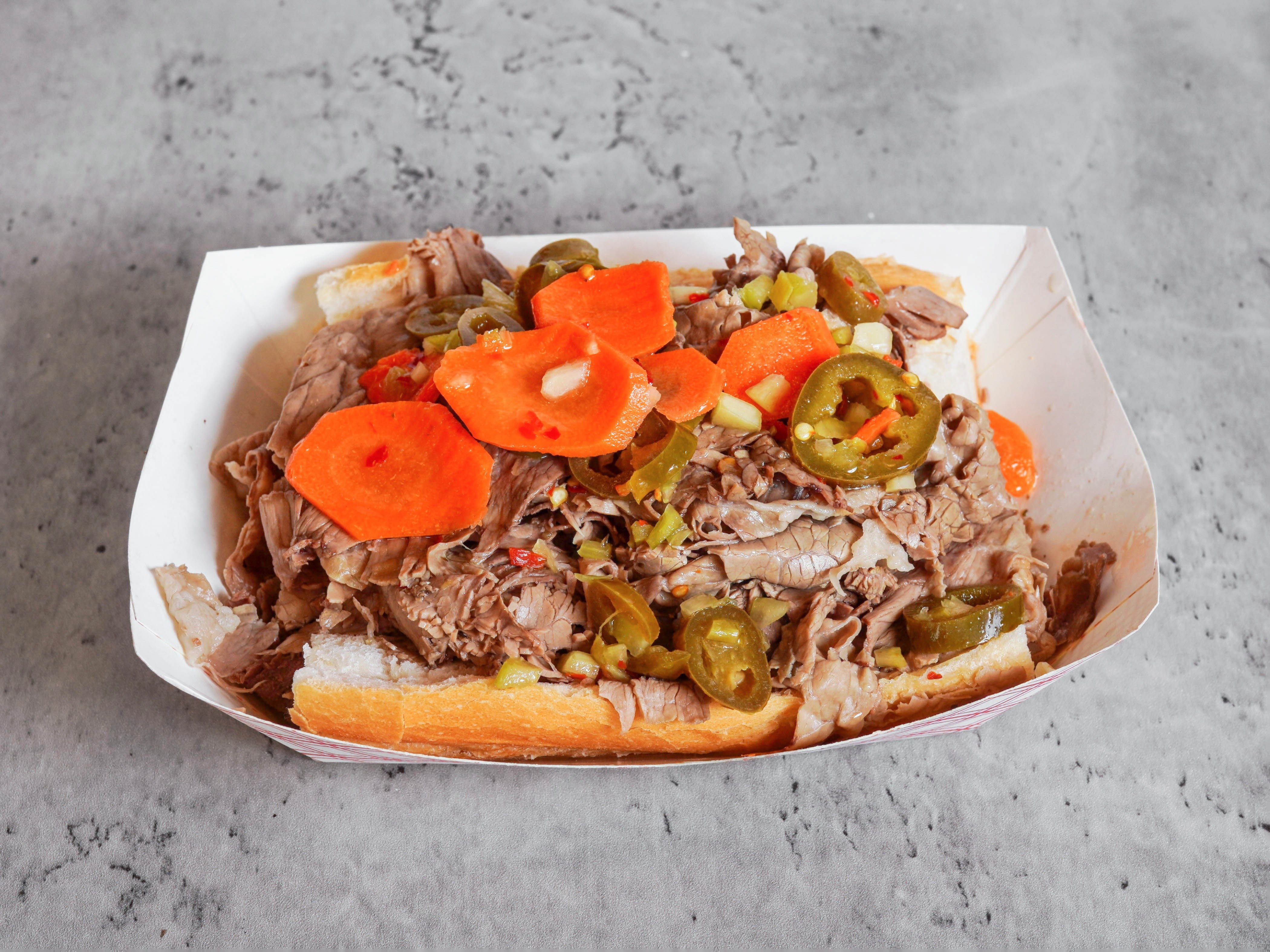 Order Italian Beef Sandwich food online from Old Chicago Red Hots store, Gurnee on bringmethat.com