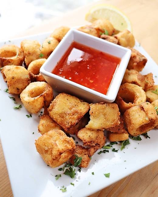 Order Fried "Calamari" (PB) food online from The Couch Tomato Cafe store, Philadelphia on bringmethat.com