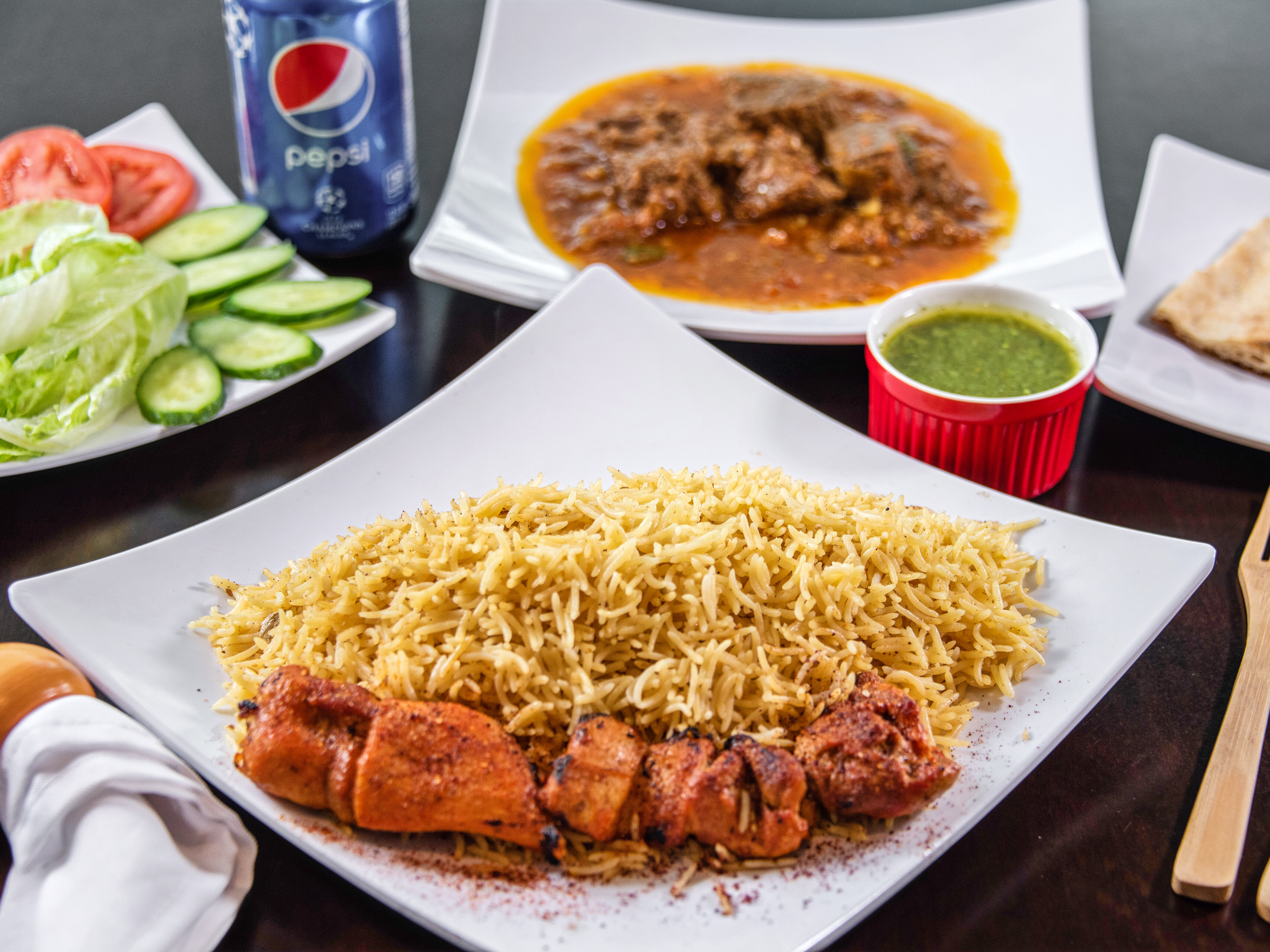 Order 1 Skewer Chicken Tikka and Beef Curry​ food online from Kabul Kabob House store, El Cajon on bringmethat.com