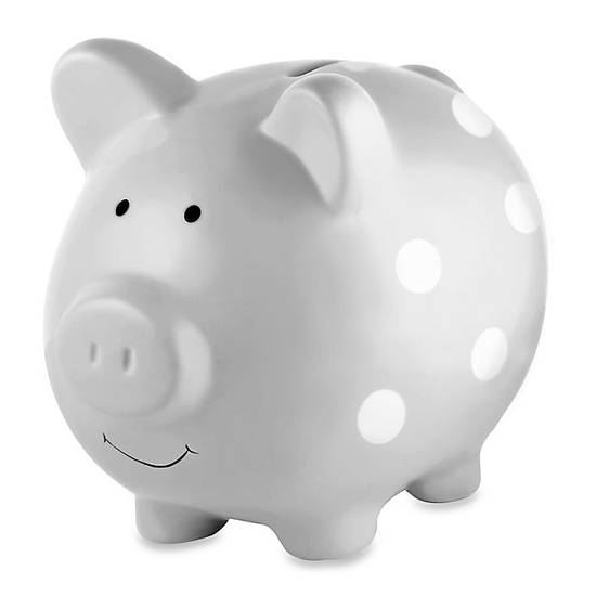 Order Pearhead Medium Ceramic Polka Dot Piggy Bank in Grey/White food online from Bed Bath & Beyond store, Round Rock on bringmethat.com