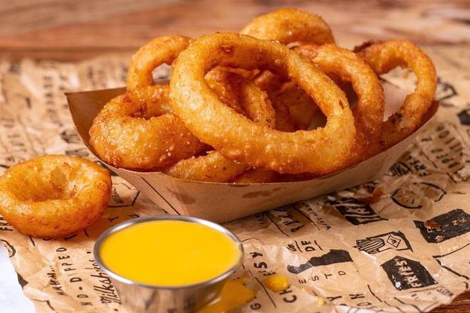Order Onion Rings with Cheese Sauce food online from Wayback Burgers store, Dover on bringmethat.com
