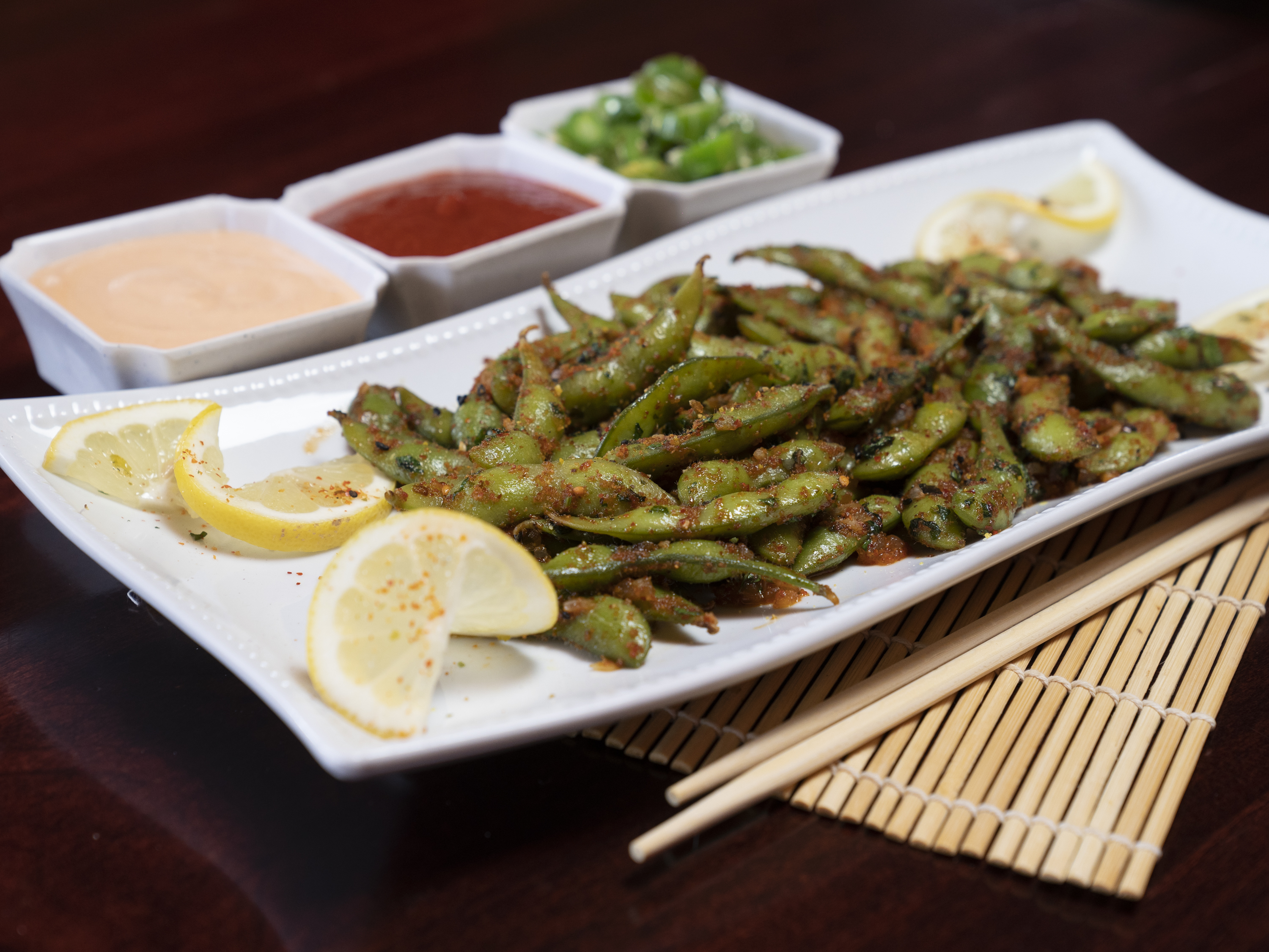 Order Spicy Edamame food online from Fussion Sushi Bar store, Laredo on bringmethat.com