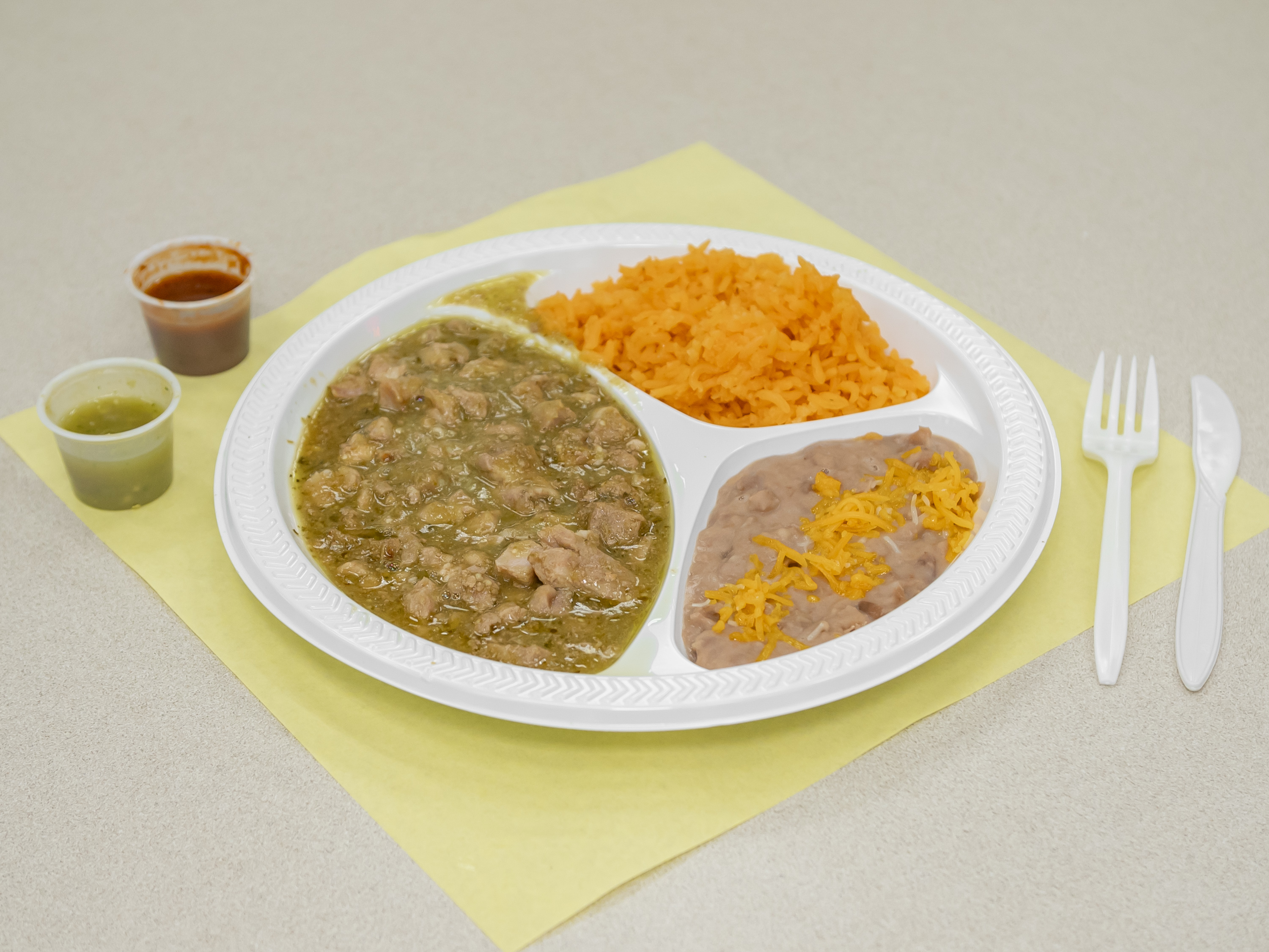 Order 1. Chile Verde Combination Plate food online from Lambertos Mexican Rest store, La Verne on bringmethat.com