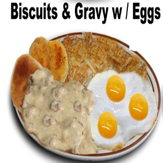Order Biscuits and Gravy and Eggs Combo food online from Yellow Basket store, Victorville on bringmethat.com