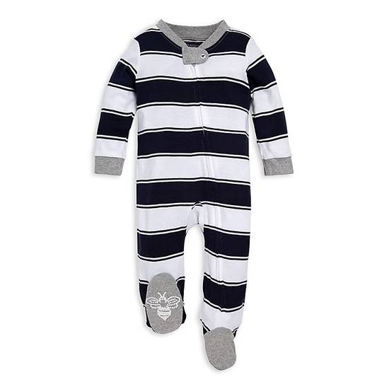 Order Burt's Bees Baby® Newborn Rugby Peace Stripe Footie in Blue food online from Bed Bath & Beyond store, Lancaster on bringmethat.com