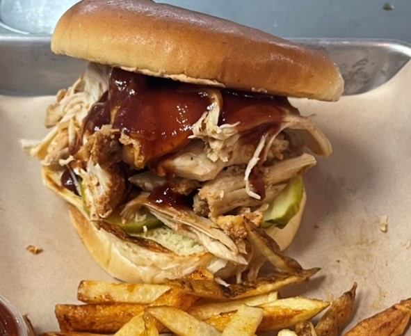 Order Pulled Pork Sandwich food online from Prime Bbq Smokehouse store, Monroe on bringmethat.com