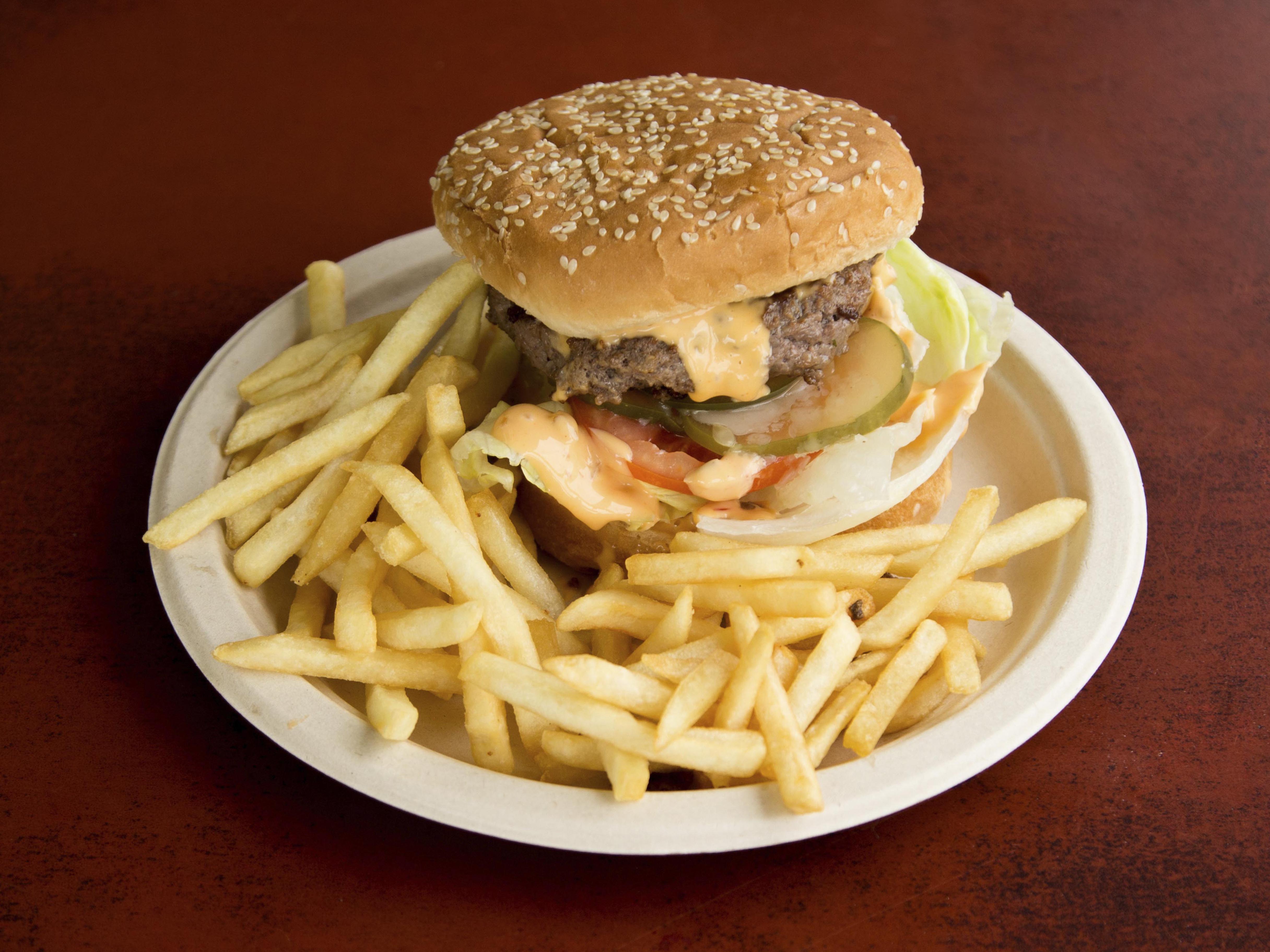Order Burger and Fries food online from Chick 'N Chow store, Los Angeles on bringmethat.com