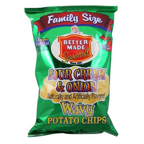 Order Better Made Wavy Sour Cream & Onion Potato Chips Family Size food online from Exxon Food Mart store, Port Huron on bringmethat.com