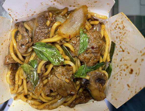 Order Spicy Basil Beef Lo Mein  food online from Asian Wok store, Alexandria on bringmethat.com