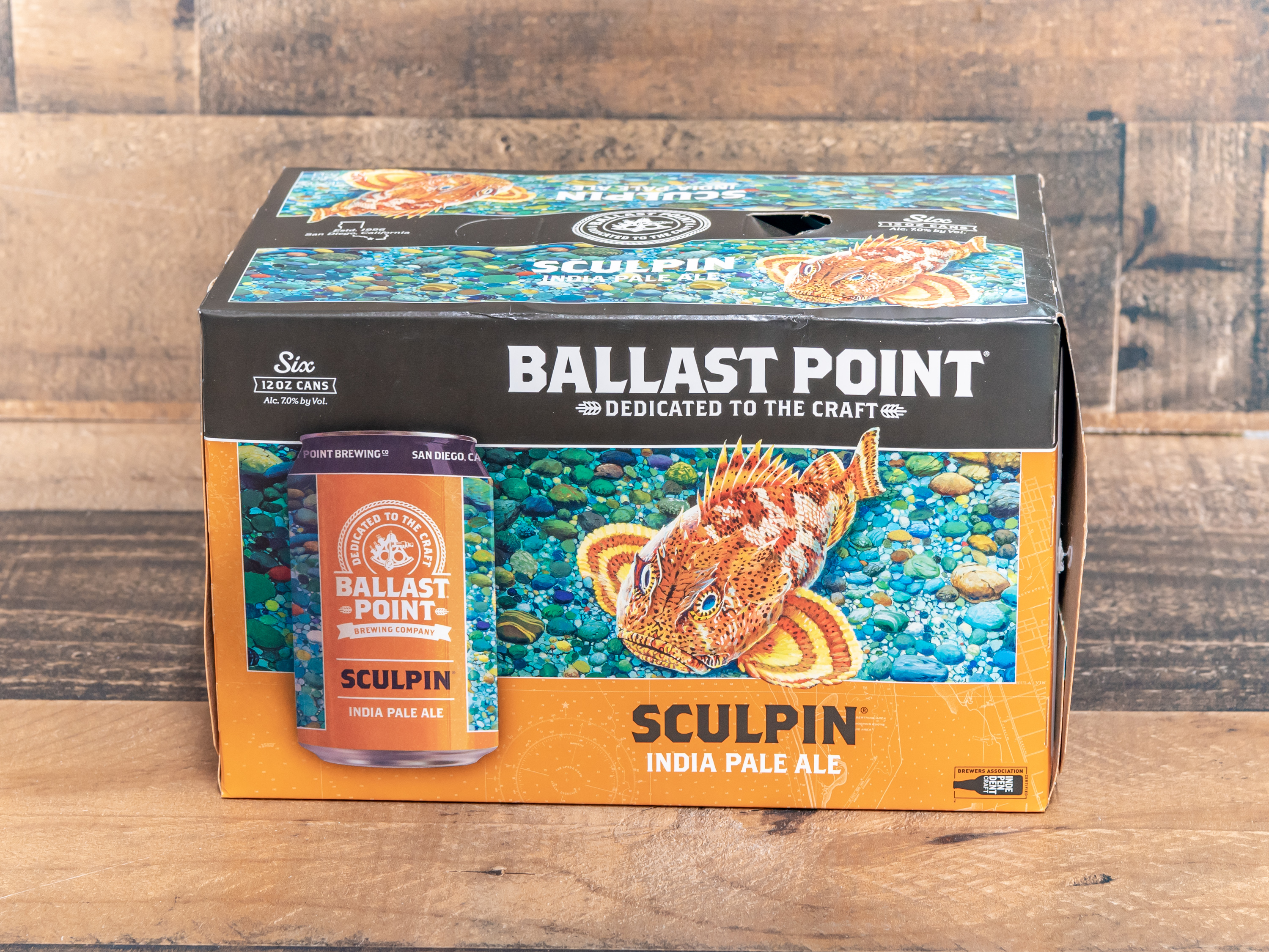 Order Ballast Point Sculpin IPA 6PACK CANS food online from Belvedere Liquor store, Santee on bringmethat.com