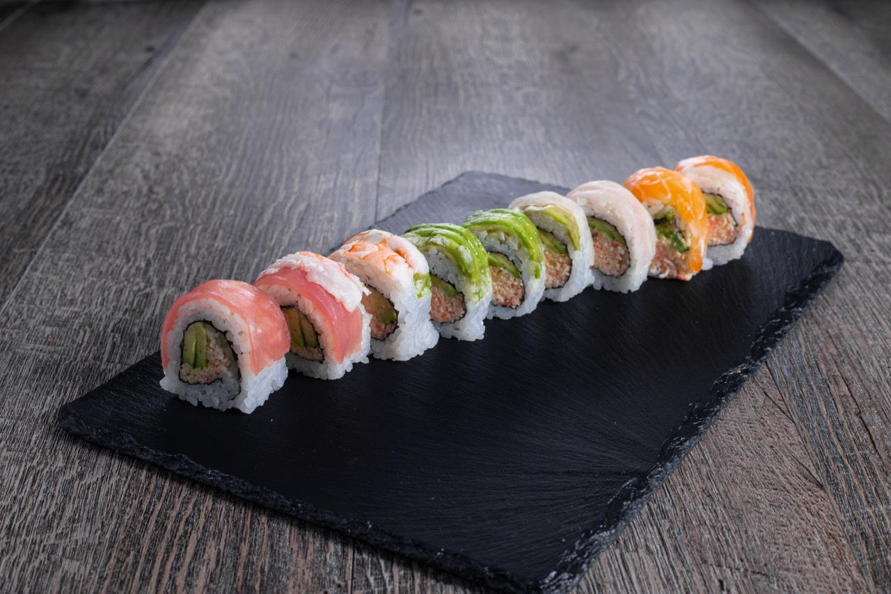 Order rainbow roll food online from Fugu Sushi store, San Antonio on bringmethat.com