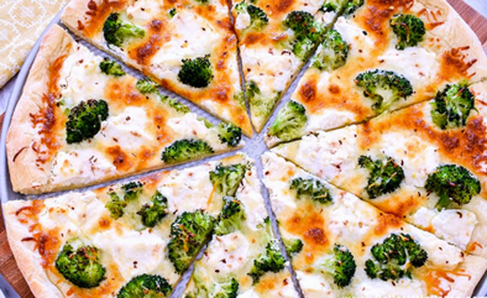 Order White Broccoli Pie - Personal 12" food online from Brother Bruno Pizza store, Washingtonville on bringmethat.com