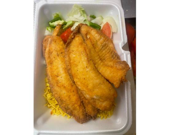Order Tilapia (2 pcs) Over Rice food online from Kennedy Fried Chicken store, Monticello on bringmethat.com