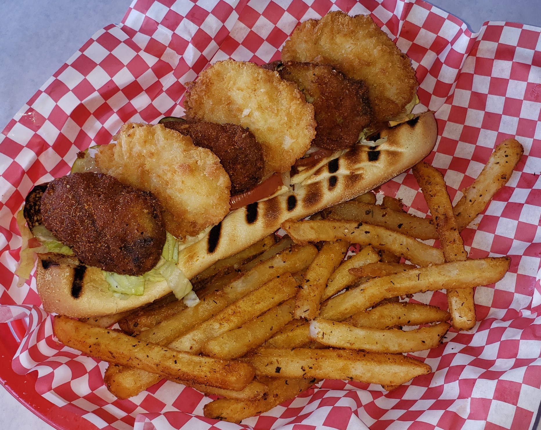 Order Breaded Shrimp and Fried Oyster Po Boy food online from Angry Crab Shack store, Yuma on bringmethat.com