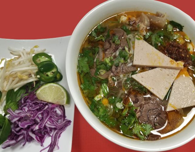Order Spicy Noodle Soup - Bun Bo Hue food online from V Cafe store, Austin on bringmethat.com
