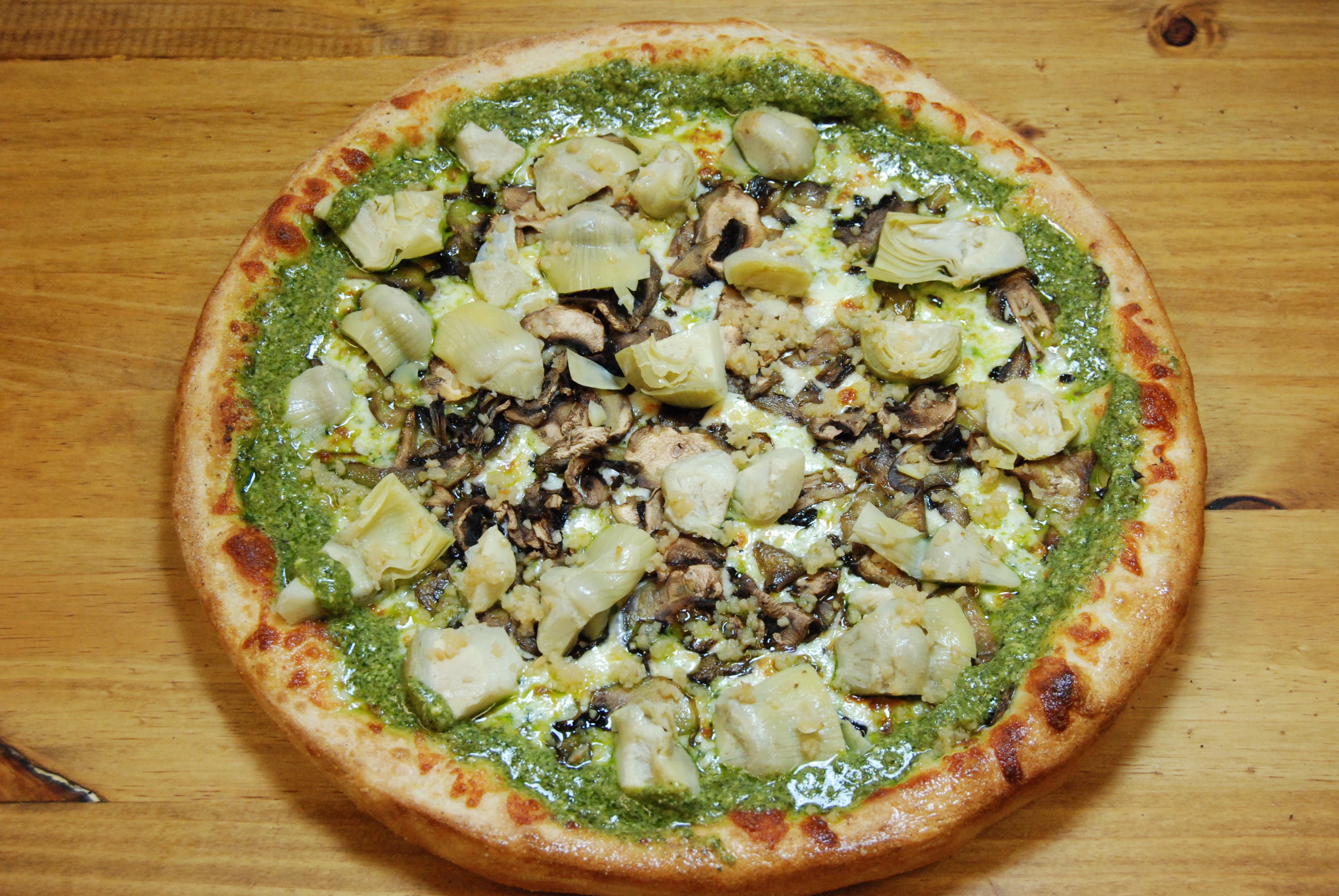 Order Pesto Delight Pizza - Medium 12'' food online from Stefano's Pizza store, Novato on bringmethat.com