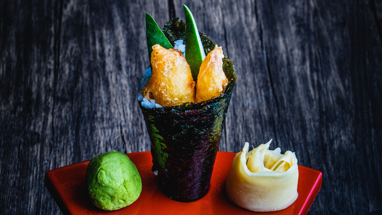 Order Shrimp Tempura Handroll food online from Bento & Noodles store, Chula Vista on bringmethat.com