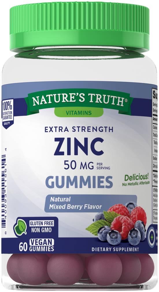 Order Nature's Truth Extra Strength Zinc Gummies Natural Mixed Berry Flavor (60 ct) food online from Rite Aid store, Palm Desert on bringmethat.com