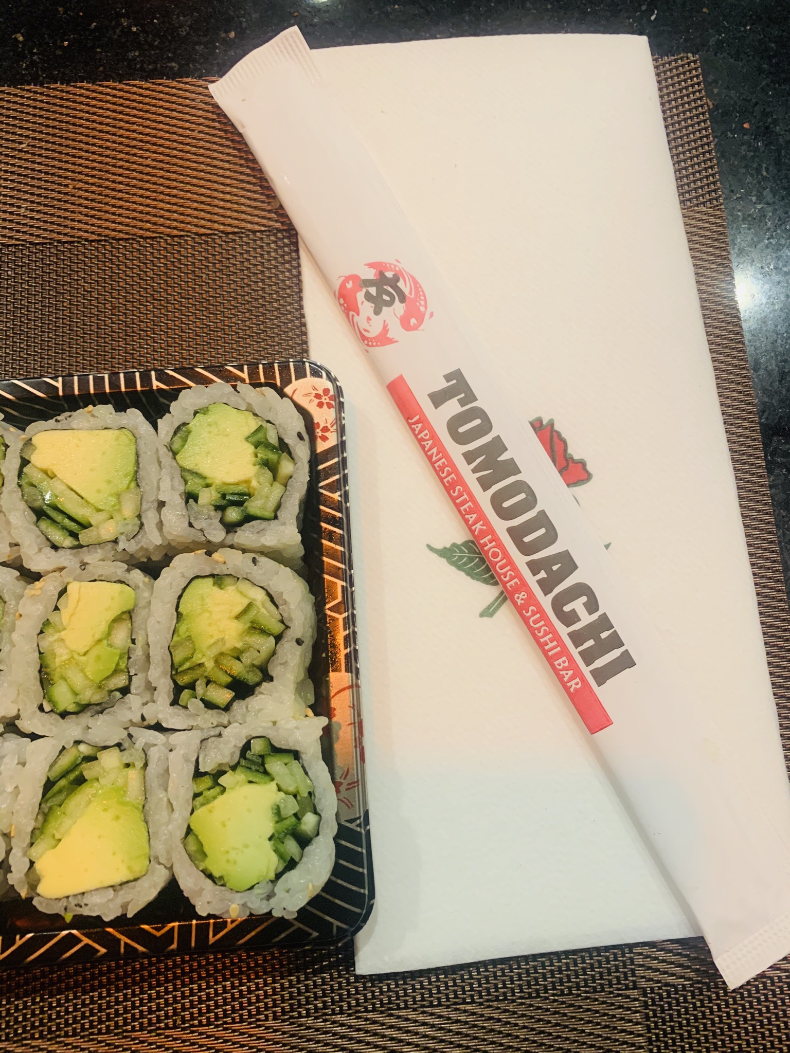 Order 5. Cucumber and Avocado Roll food online from Tomodachi Japanese Steakhouse & Sushi Bar store, Royersford on bringmethat.com