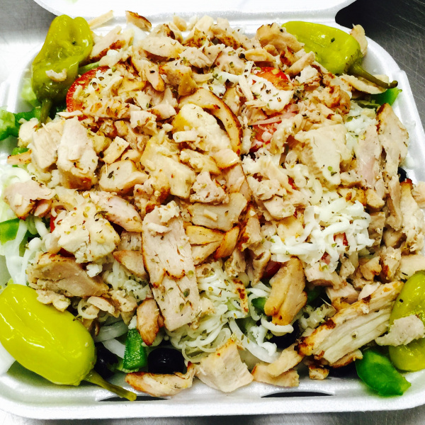 Order Chopped Chicken and Bacon Salad food online from Papa Joe's Pizza store, Riverside on bringmethat.com