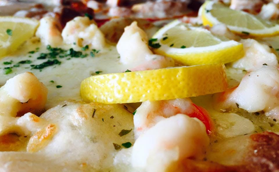 Order Shrimp Scampi Pizza - Large 16" food online from Linda's Pizza & Restaurant store, Manchester Township on bringmethat.com