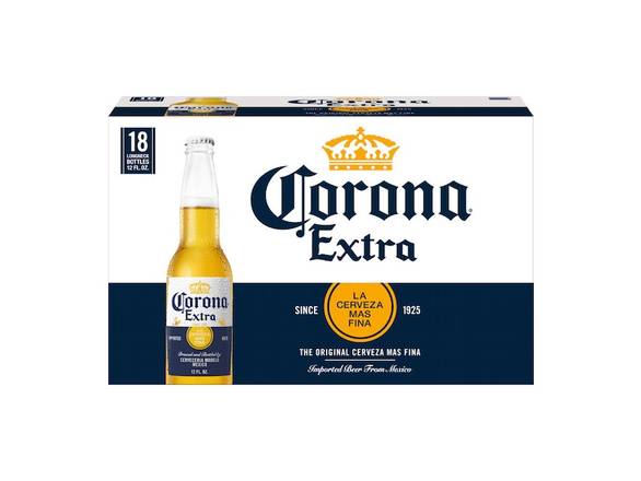 Order Corona Extra Lager Mexican Beer - 18x 12oz Bottles food online from Southwest Liquor store, Thousand Oaks on bringmethat.com