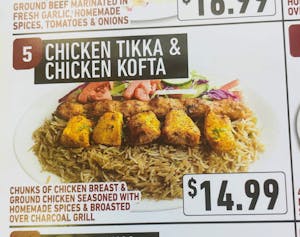 Order #5 Chicken Tikka & Chicken Kofta food online from Jersey Kabob Platter & Pizza store, Monroe Township on bringmethat.com