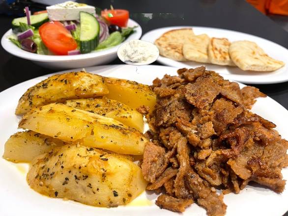 Order Meatless (Plant Based) Gyro Platter food online from Greek xpress store, New York on bringmethat.com