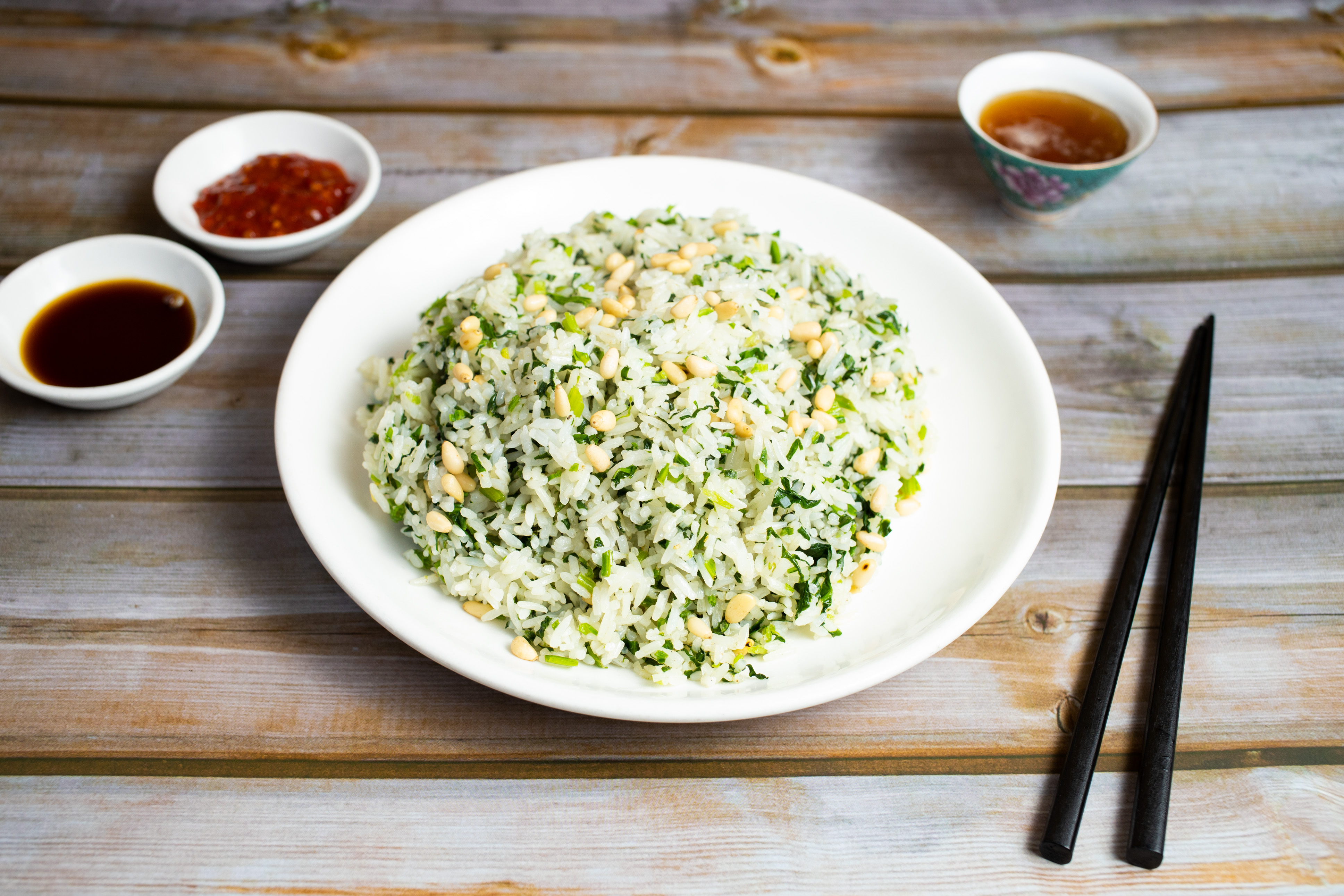 Order Spinach & Pine Nuts Fried Rice food online from Vegan Enjoyable store, San Francisco on bringmethat.com