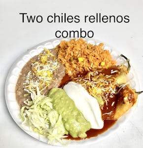 Order 6. Two Chiles Rellenos food online from Super Burritos Mexican Food store, Redding on bringmethat.com