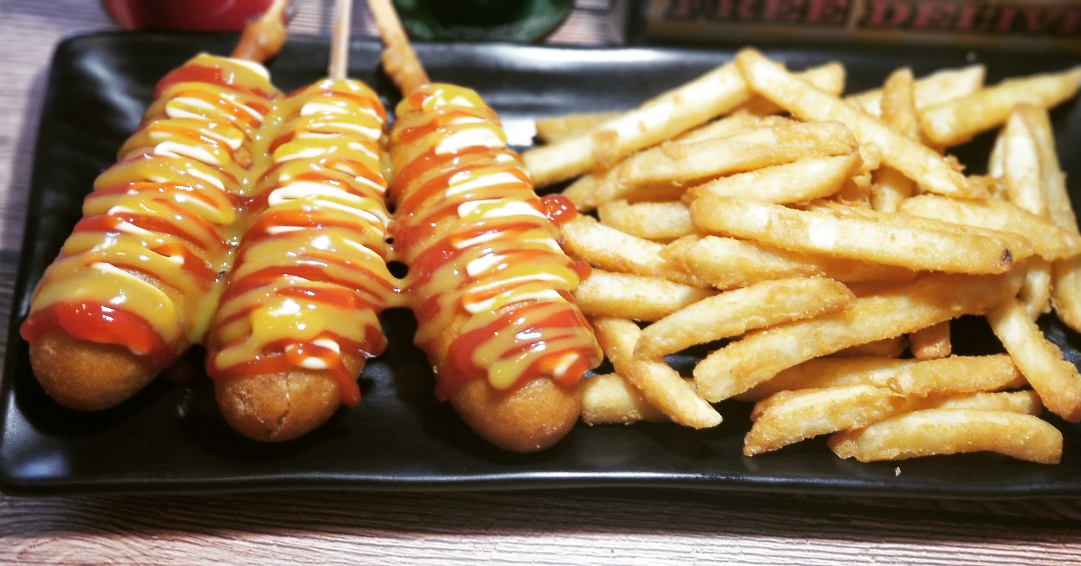 Order 2. pcs Corn Dog with French Fries food online from Boom Boom Chicken At Main Street store, Fort Lee on bringmethat.com