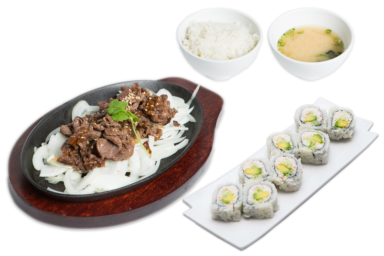 Order ENTREE: Beef Teriyaki and California Roll  food online from Kaiba Japanese Restaurant store, Monterey Park on bringmethat.com